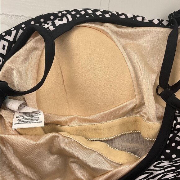 Maxine Hollywood 1pc‎ Swimsuit Women 12 Black White Ruffle Lagenlook Bra Pads - Picture 3 of 8